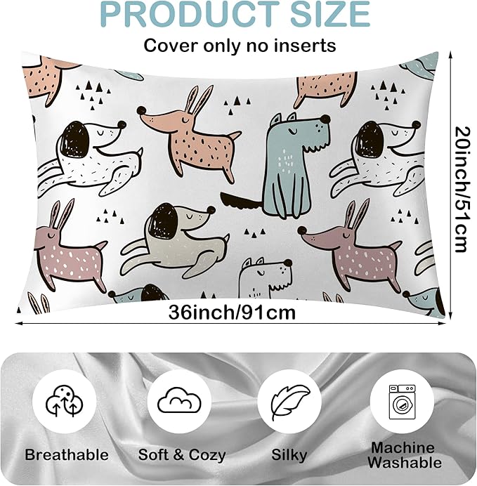 Satin Pillowcase 1 Pack-Cute Dogs Dog Silky Pillow Cover for Hair and Skin,King Size 20x36 Inch Soft Cooling Printed Pillow Cases with Hidden Zipper,Gifts for Women Men