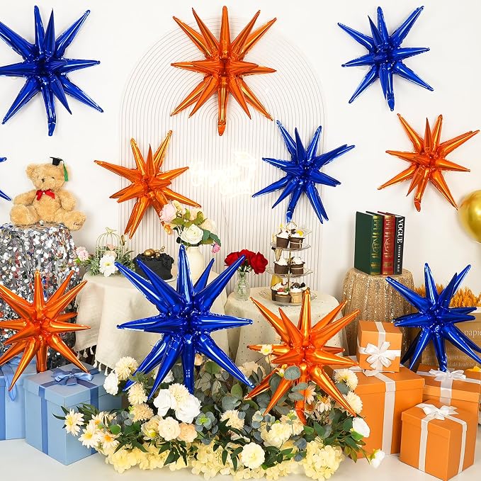 9Pcs Navy Blue and Orange Star Balloons, Large Explosion Foil Balloons - Image 5