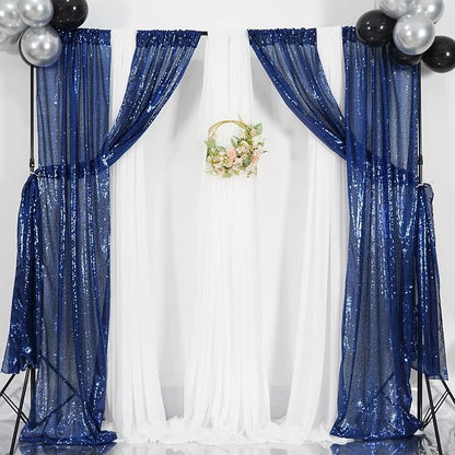 Poise3EHome 2ft x 8ft Blue Sequin Photography Backdrop Curtains 2 Panels - Image 6