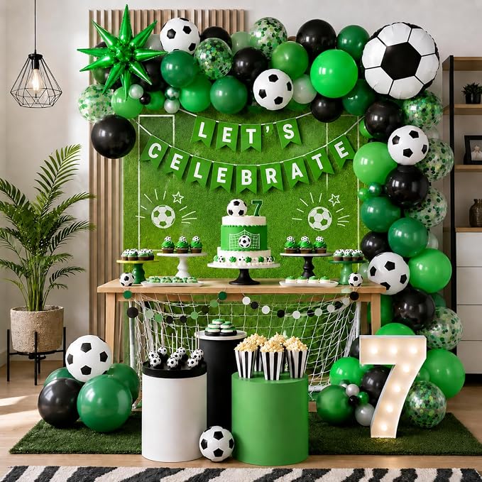 Soccer Balloons for Sports Party Decor | 12 Inch Black Green Soccer Printed - Image 7