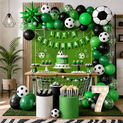 Soccer Balloons for Sports Party Decor | 12 Inch Black Green Soccer Printed - Image 7