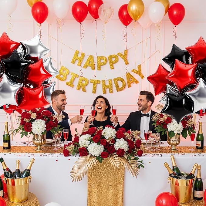 TONIFUL 15 Pcs Star Balloons 18 Inch Large Silver Red Black Foil Balloons | Big - Image 5