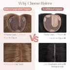 Hairro 100% Human Hair Topper No Bangs, Real Clip in Hair Hairpieces for Women, 3.94x4.72 Silk Base for Thinning Receding High Hairline, 12 Inch Dark Brown Side Part
