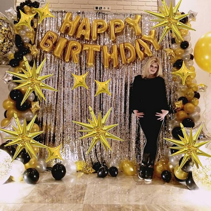 HILAVO 8PCS Gold Star Balloons, 22Inch Large Explosion Star Balloons Aluminum - Image 4
