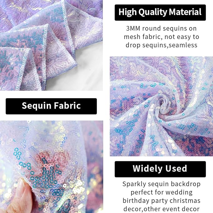 Hahuho Mermaid Lavender Sequin Backdrop Curtain, Banquet Decoration（2 Panels - Image 8