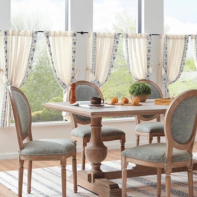 jinchan Blue Floral Embroidered Short Linen Curtains 54×54 Inches 2 Panels | - Image 8