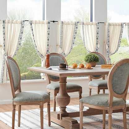 jinchan Blue Floral Embroidered Short Linen Curtains 54×54 Inches 2 Panels | - Image 8