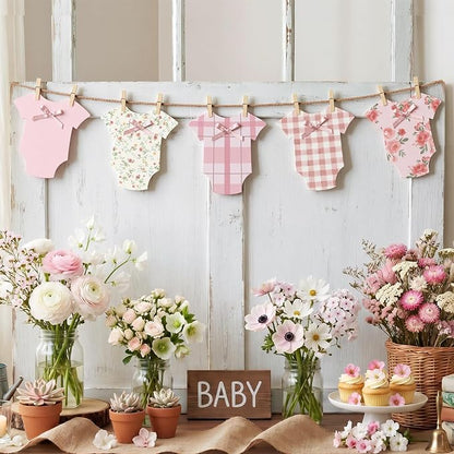 Frienda Baby in Bloom Paper Banner Baby Shower Pink Paper Bodysuit Dress - Image 7