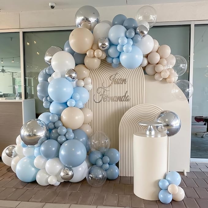 Dusty Blue Balloons, 12 Inch Double Stuffed Fog Slate Light Baby Blue Pearl - Image 7