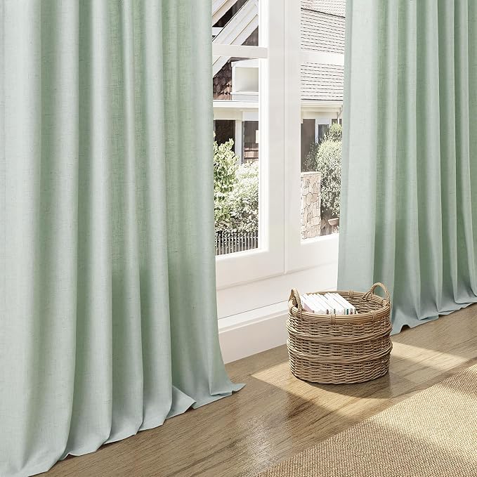 Aqua Green Linen Curtains 84 Inch Length 2 Panels Set - Image 6