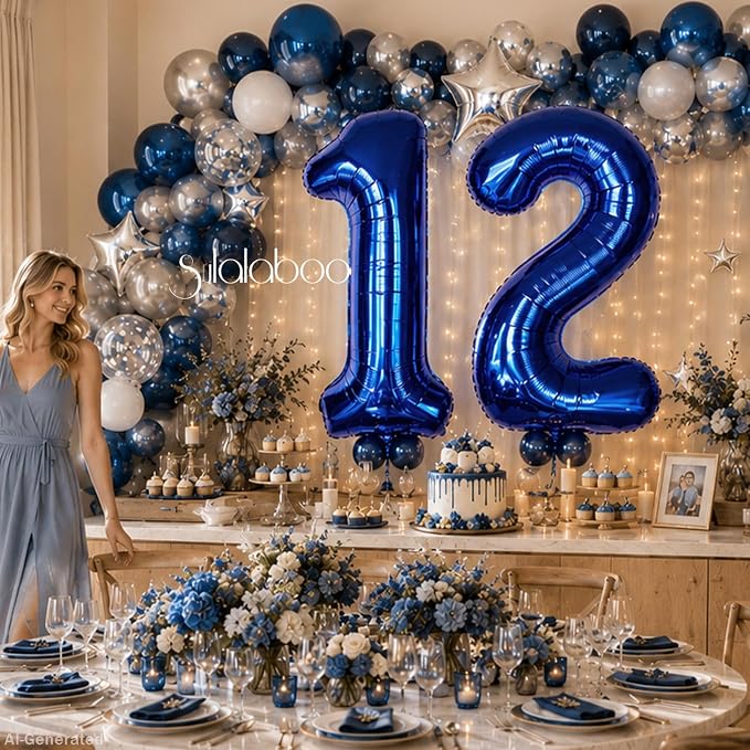 40 Inch Navy Blue Big Number 12 Balloon 0-9 Large Helium | Royal Blue Balloons - Image 3