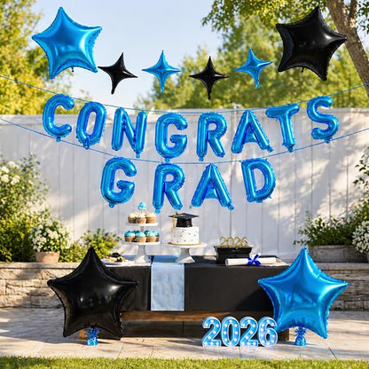 Congrats Grad Balloons, 16 Inch Blue Black Congrats Grad Letters Banner Balloons - Image 5