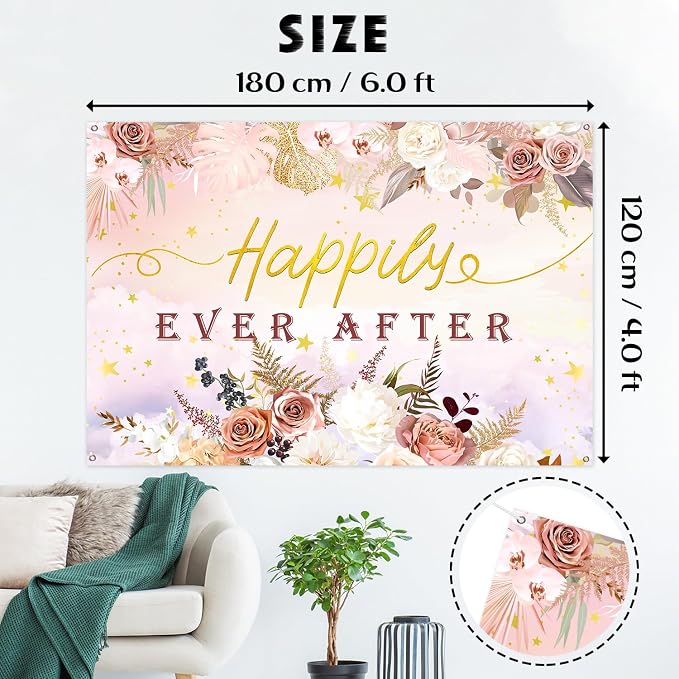 INNORU Happily Ever After Backdrop Banner, Mr & Mrs Wedding Party Photography - Image 2