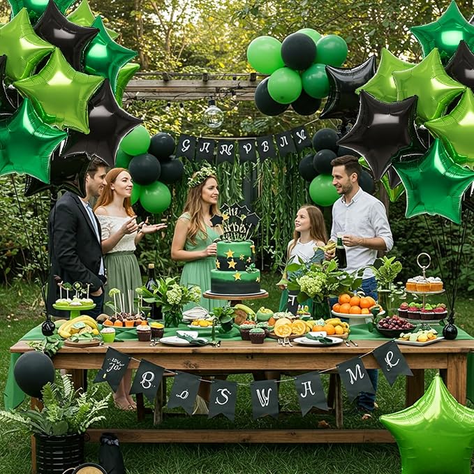 TONIFUL 15 Pcs Star Balloons 18 Inch Large Green and Black Foil Balloons | Big - Image 5
