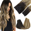 GOO GOO Clip in Hair Extensions Real Human Hair, Remy Human Hair Extensions Clip ins for Women, Natural Human Hair, 18inch 150g 9Pcs, 2/6/18 Balayage Brown to Dirty Blonde