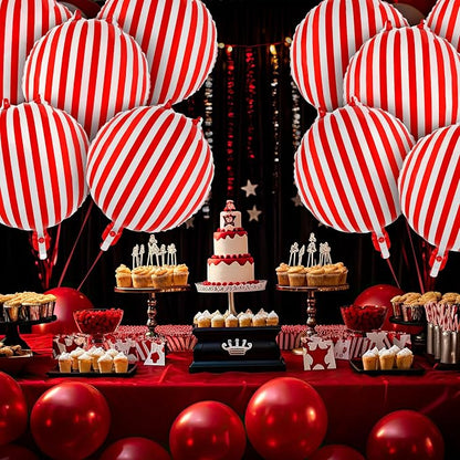 12 Pcs Red and White Striped Balloons, 18 Inch Carnival Balloons Halloween Foil - Image 3