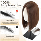 MONO TOP Hair Toppers for Women Human Hair 12 Inch 7"×8" Big Base Partial wig Cover Thinning Hair or Loss No Bangs Top Hair Pieces Natural Wiglets (Brown)