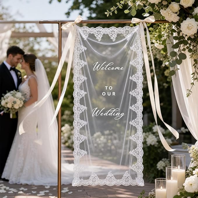 150x60cm Large Wedding Welcome Sheer Tulle Banner Sign - Image 2
