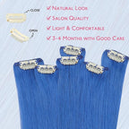 WENNALIFE Blue Clip in Hair Extensions Real Human Hair 35g 6pcs 16 Inch Colored Hair Extensions for Kids Women Colorful Hair Pieces Pop-up Style Straight Extensiones De Cabello Humano Con Clip