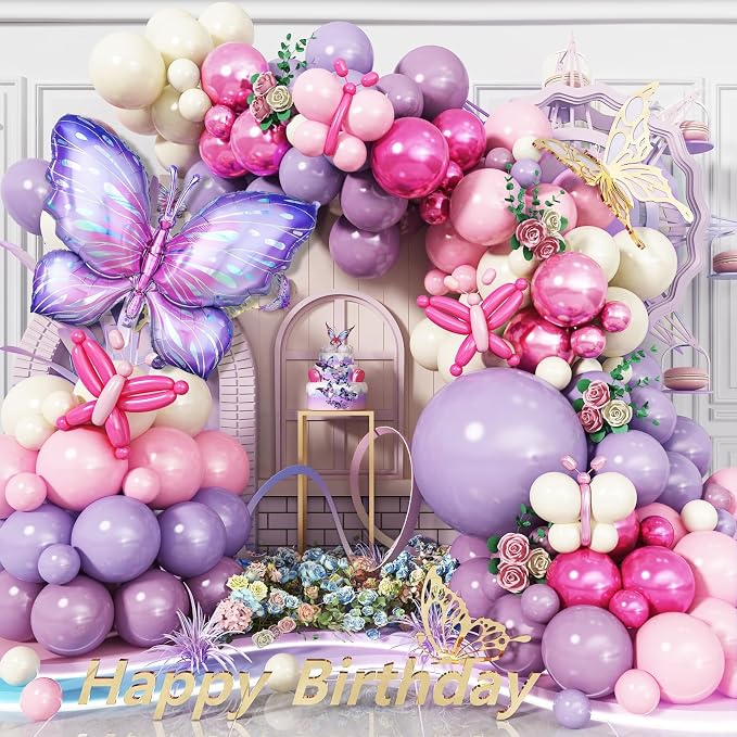 Butterfly Balloon Arch Kit, Metallic Pink Cream Balloons Foil Balloons by Jobkoo