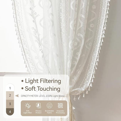 WAZZIO Boho Lace Curtains 2 Panels 63 Inches -Cute Vintage Victorian Sheer - Image 5