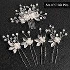 Wedding Hair Pins - Elegant Pearl Leaf Crystal Hair Accessories for Bridal Women (Silver)