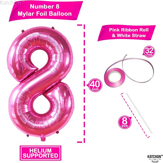 KatchOn Foil Hot Pink 8 Balloon Number - Image 2