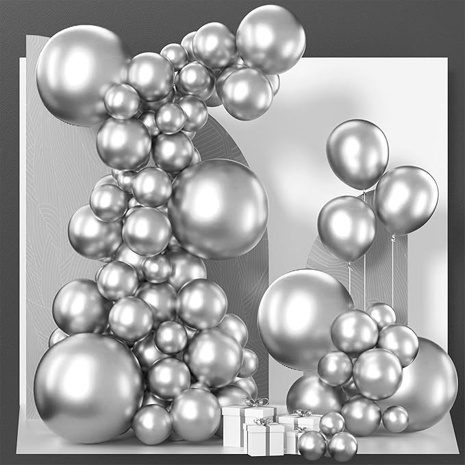 PartyWoo G102 Silver Metallic Balloons | Balloons by PartyWoo