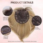 LEEONS Hair Toppers for Women with Bangs Short Bob Synthetic Pieces for Thinning Hair Side Part (Dark Blonde with Dark Root)
