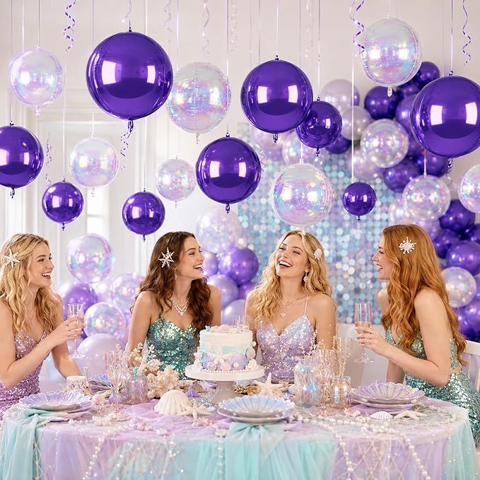 Biapian 12 Pcs Purple and Iridescent Round Balloons Foil, Large Purple Bubble - Image 6