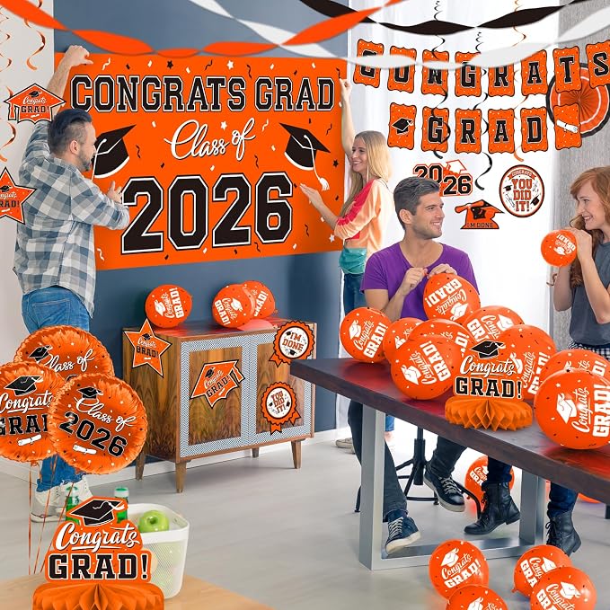 Orange Themed 2026 Graduation Decorations Set - Image 4