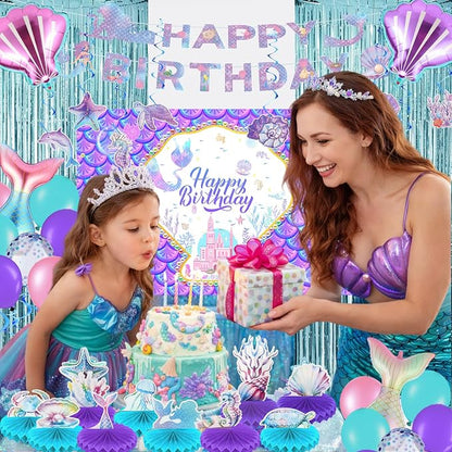 Frienda Mermaid Birthday Decorations Includes Banner, Foil & Latex Balloons - Image 6