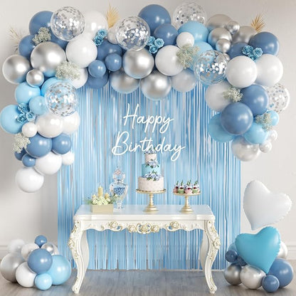 157PCS Pastel Blue Silver White Balloons Garland Arch Kit by MEBAY