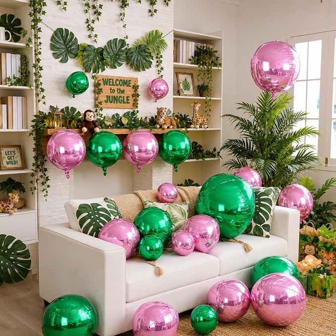 12Pcs Green and Pink Round Balloons Foil, Big Pink Metallic Balloons - Image 5