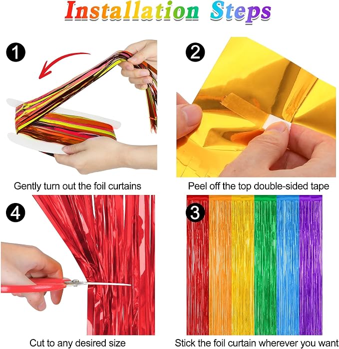 ZATAYE 4 Pack Rainbow Kindergarten Foil Curtain Streamer Decorations | Rainbow - Image 3