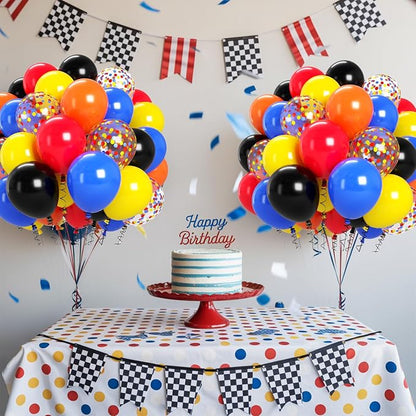 Biapian Race Car Balloons Set, 12 Inch Colorful Confetti Royal Blue Red Yellow - Image 6