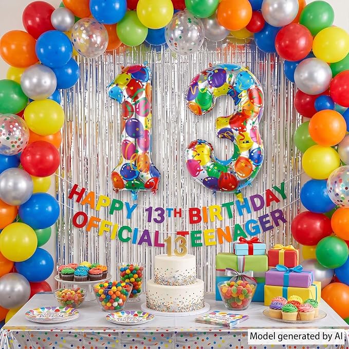 40 Inch Rainbow Balloon Number 13 Balloons, Official Teen 13th Bday Decor | 40" - Image 3