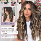 Dark Brown Mixed Blonde Wig for Women Long Wavy 4x1 Lace Natural Hairline Glueless for Beginners Middle Part Synthetic for Daily Party Use 26Inch