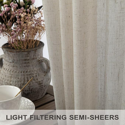 Beige Linen Curtains 45 Inch Length - Image 4