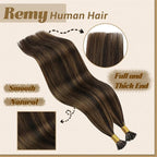 YoungSee I Tip Hair Extensions Human Hair Brown I Tip Hair Extensions Highlight Dark Brown with Brown Itip Human Hair Extension 20 Inch Highlight Pre Bonded Hair Extension Silky Straight 50s 50g