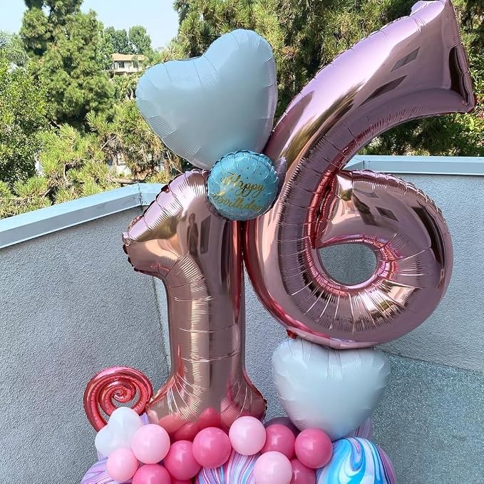 Rose Gold 16 Number Balloons, 40 Inch Big Giant Jumbo 16 or 61 Balloon Numbers - Image 4