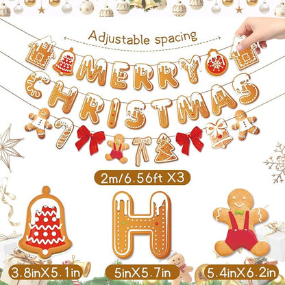 Merry Christmas Banner Gingerbread Christmas Hanging Decoration 3PCS - Image 3