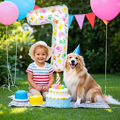 40 Inch Multi-color Dog Paw Balloons, Numeral 7 Birthday Balloons - Image 7