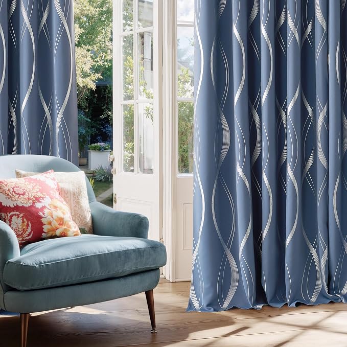 NICETOWN Stone Blue Blackout Living Room Curtain Panels 84 inch Long, W66 x L84 - Image 3