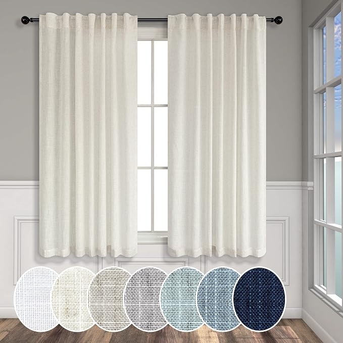 Natural Linen Curtains 54 Inch Length by Pitalk