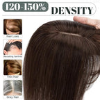 SEGO Hair Toppers for Women Real Human Hair with Thinning Hair, Toppers Hair Pieces Clip in Toppers Straight Hair Pieces with Front Bangs 150% Density Silk Base -10 Inch #2 Dark Brown