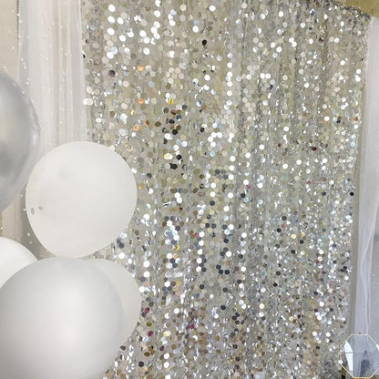 9FTx10FT Silver Sequin Backdrop 1 Panel, 18MM Large Payette Sequins Backdrop - Image 3