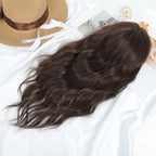 MORICHY Hair Toppers for Women Clip in Hair Topper with Bangs 20inch Medium Brown with Highlights Long Wavy Curly Synthetic HairPieces for Women