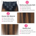 Kinky Straight Clip in Hair Extensions Real Human Hair For Women Highlight Hair Extensions Kinky Straight Clip ins (26inch,T1BP1B/30)