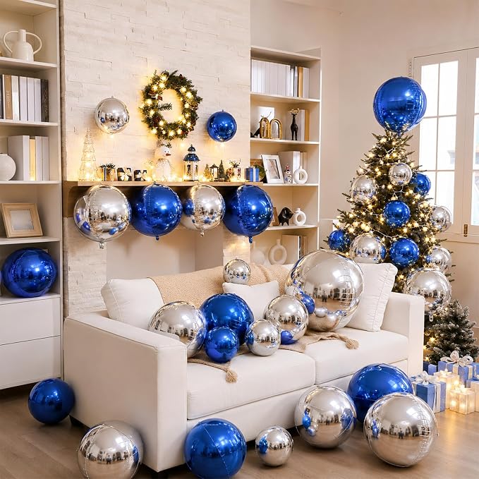12Pcs Silver Blue Round Foil Balloons, Metallic Silver and Blue Large Balloons - Image 6
